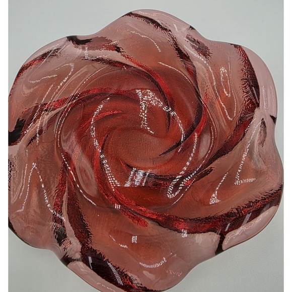 VTG Fenton MCM‎ Red Rose Heavy Art Glass Swirl Amberina Ashtray Trinket Dish - Picture 2 of 4